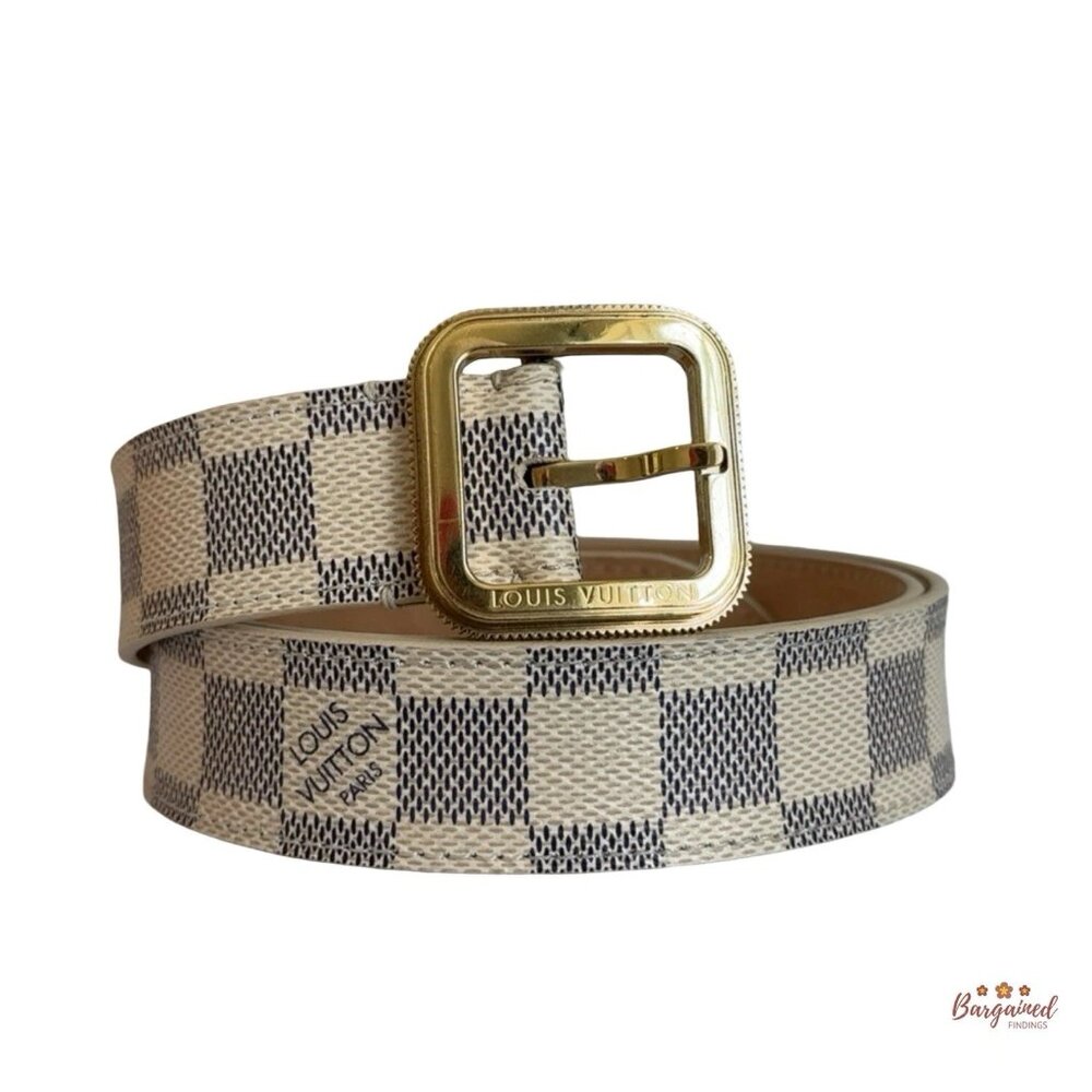 Authentic Louis Vuitton Damier Azur Leather Slim Gold Buckle Belt 85/34